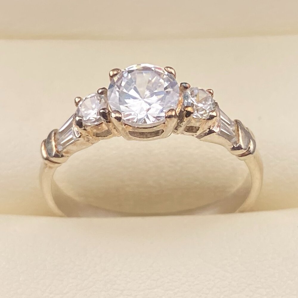 Vtg Royal 925 PD Crown Signed C Z Sterling Silver Ring Size 8 Luxury Engagement